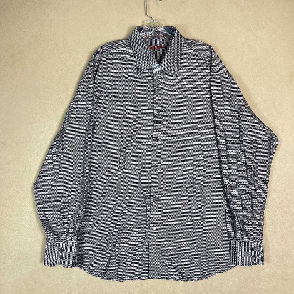 Robert Graham Shirt Mens XXL 18.5 Black White Geometric Cotton Button Down 15280